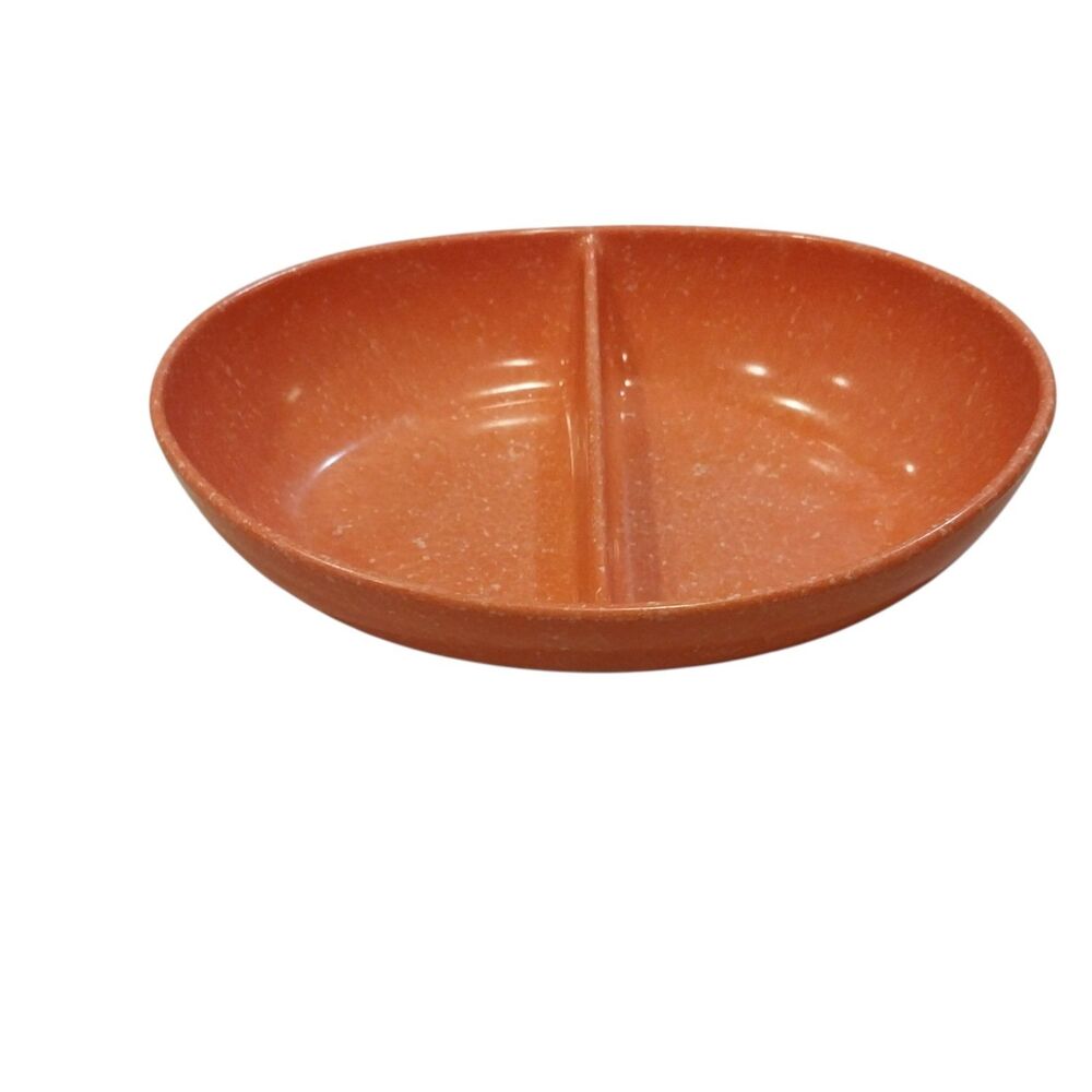 Melamac Oblong Serving Bowl 10" Orange Speckled Confetti Divided Melamine